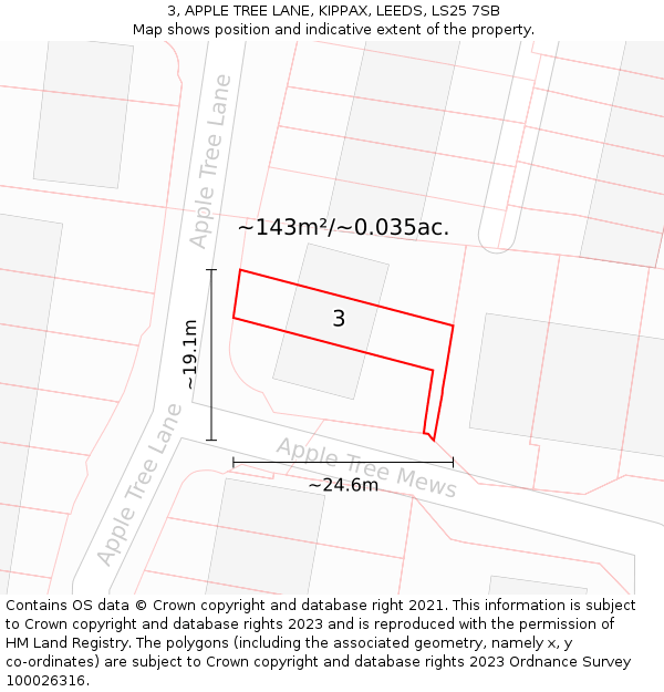 3, APPLE TREE LANE, KIPPAX, LEEDS, LS25 7SB: Plot and title map