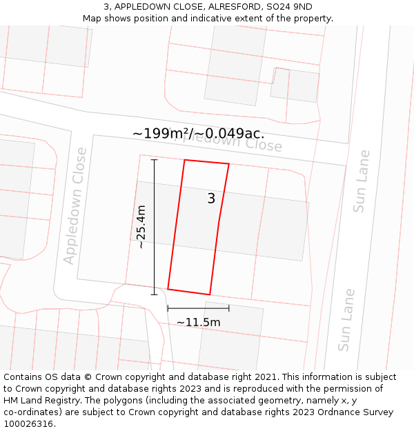 3, APPLEDOWN CLOSE, ALRESFORD, SO24 9ND: Plot and title map
