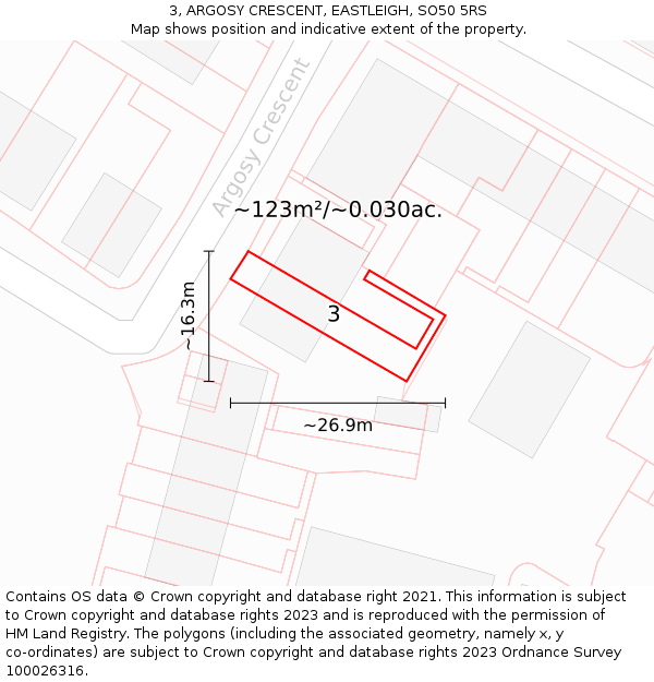 3, ARGOSY CRESCENT, EASTLEIGH, SO50 5RS: Plot and title map