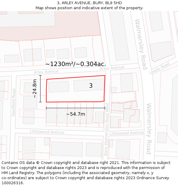 3, ARLEY AVENUE, BURY, BL9 5HD: Plot and title map