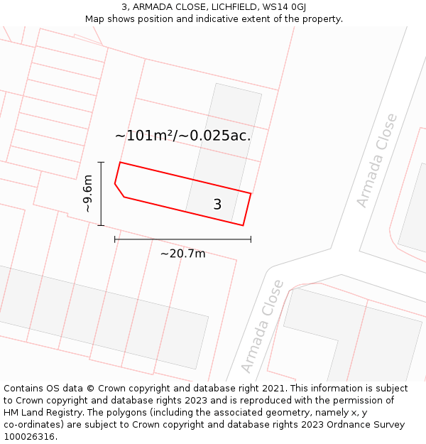 3, ARMADA CLOSE, LICHFIELD, WS14 0GJ: Plot and title map