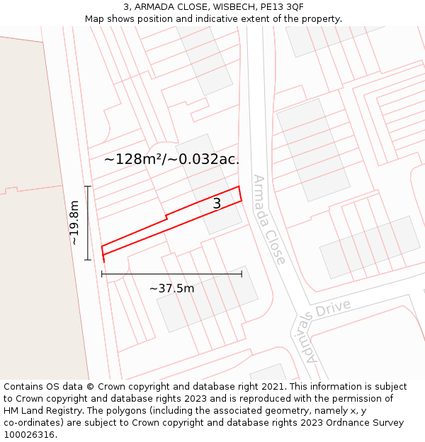 3, ARMADA CLOSE, WISBECH, PE13 3QF: Plot and title map