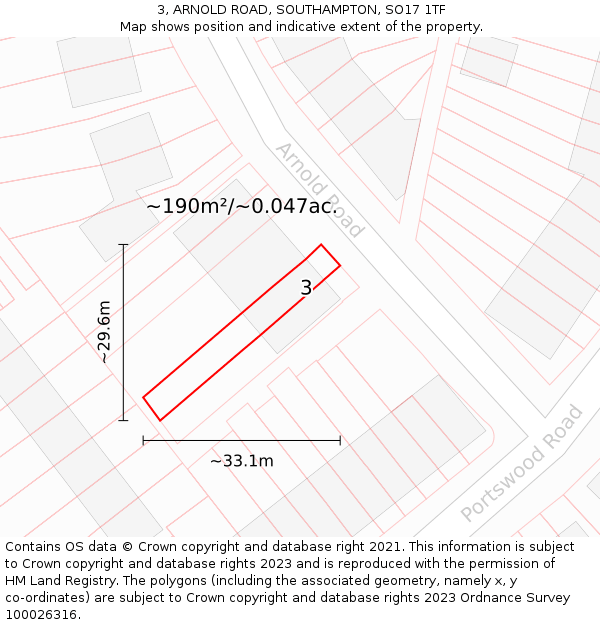 3, ARNOLD ROAD, SOUTHAMPTON, SO17 1TF: Plot and title map