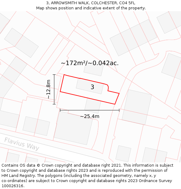 3, ARROWSMITH WALK, COLCHESTER, CO4 5FL: Plot and title map
