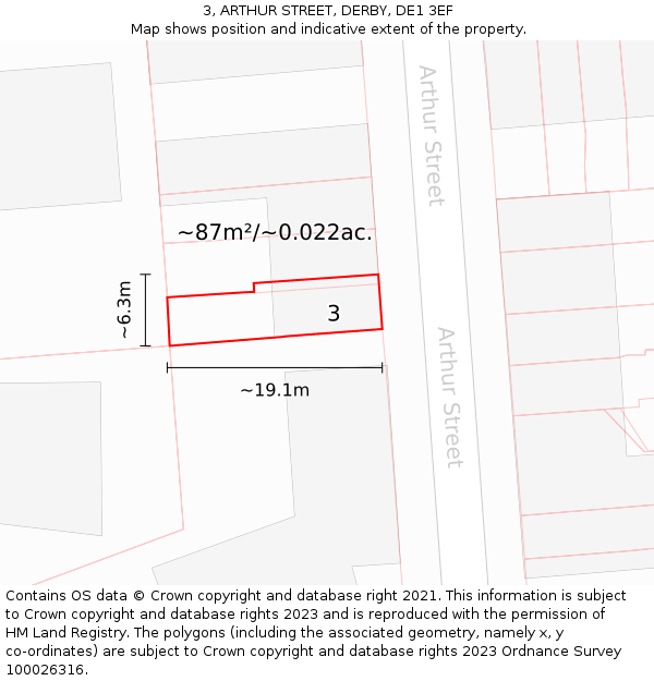 3, ARTHUR STREET, DERBY, DE1 3EF: Plot and title map