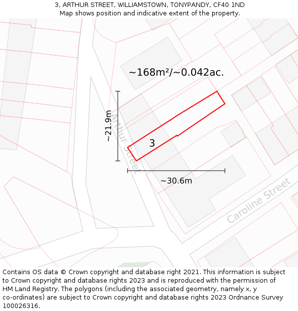 3, ARTHUR STREET, WILLIAMSTOWN, TONYPANDY, CF40 1ND: Plot and title map