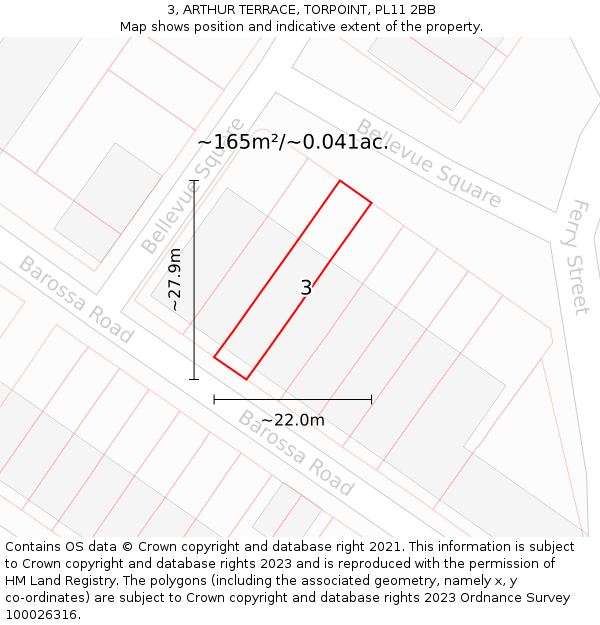 3, ARTHUR TERRACE, TORPOINT, PL11 2BB: Plot and title map