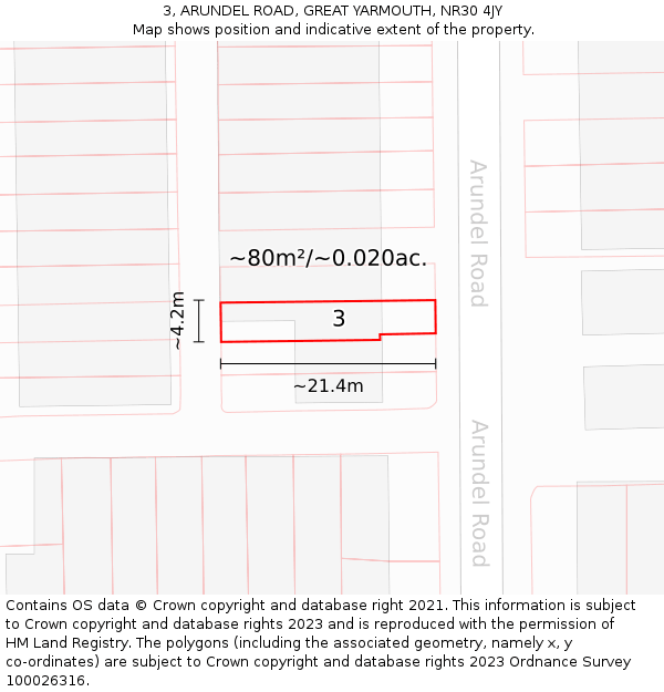 3, ARUNDEL ROAD, GREAT YARMOUTH, NR30 4JY: Plot and title map