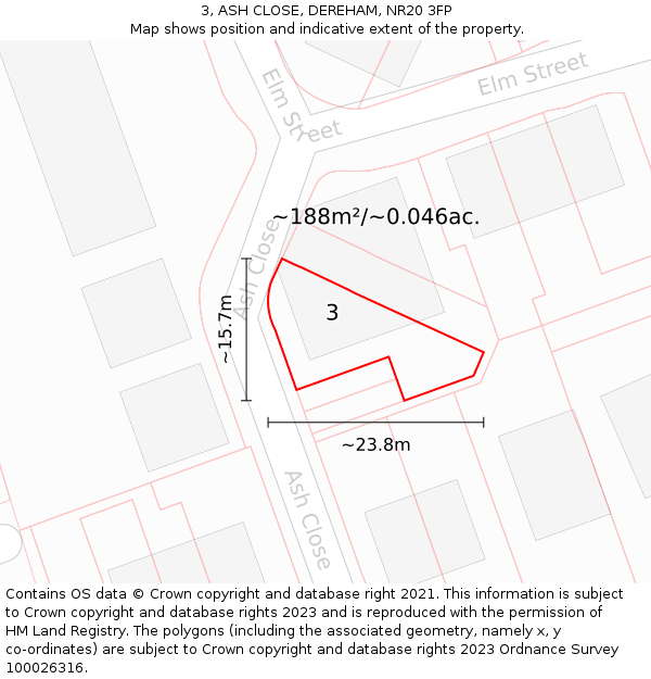3, ASH CLOSE, DEREHAM, NR20 3FP: Plot and title map