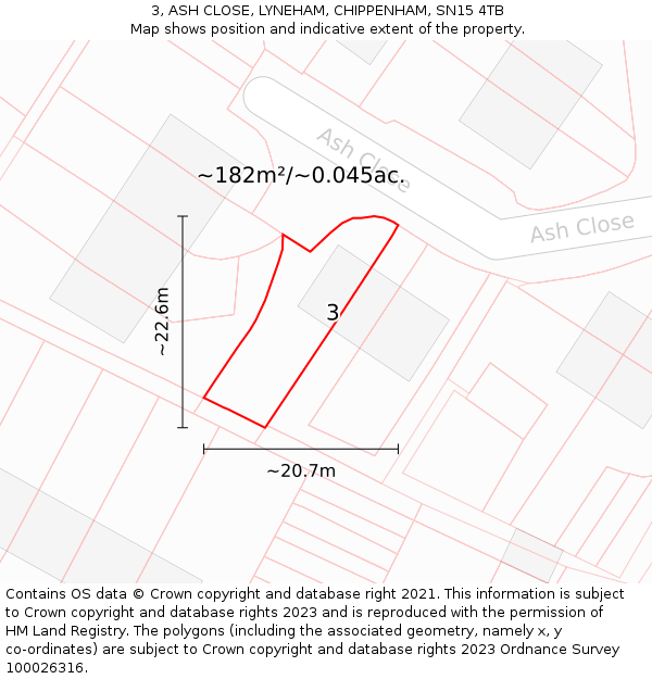 3, ASH CLOSE, LYNEHAM, CHIPPENHAM, SN15 4TB: Plot and title map