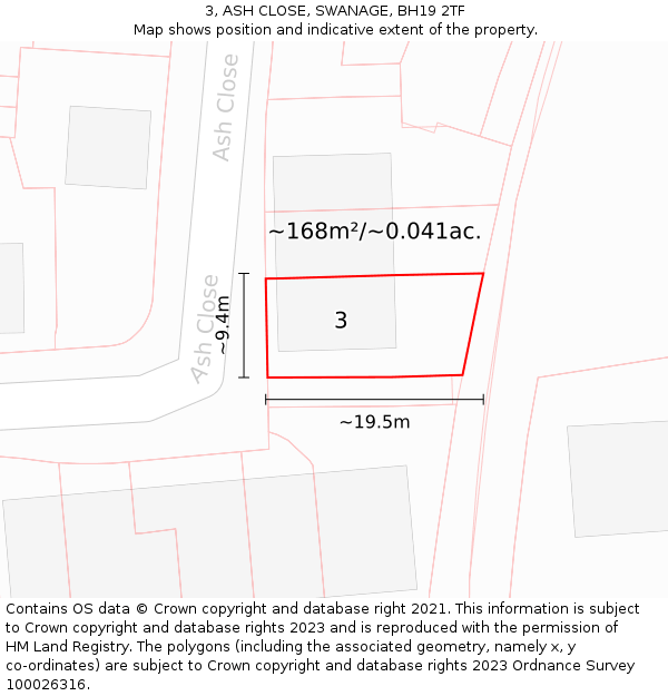 3, ASH CLOSE, SWANAGE, BH19 2TF: Plot and title map
