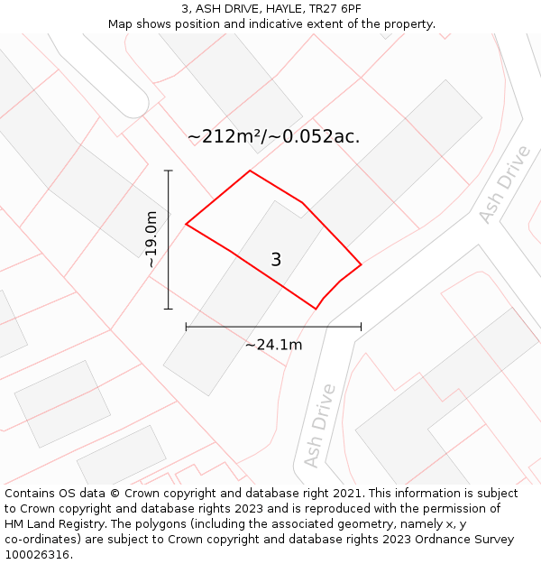 3, ASH DRIVE, HAYLE, TR27 6PF: Plot and title map