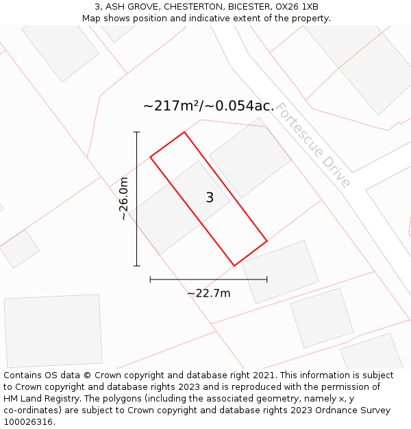 3, ASH GROVE, CHESTERTON, BICESTER, OX26 1XB: Plot and title map