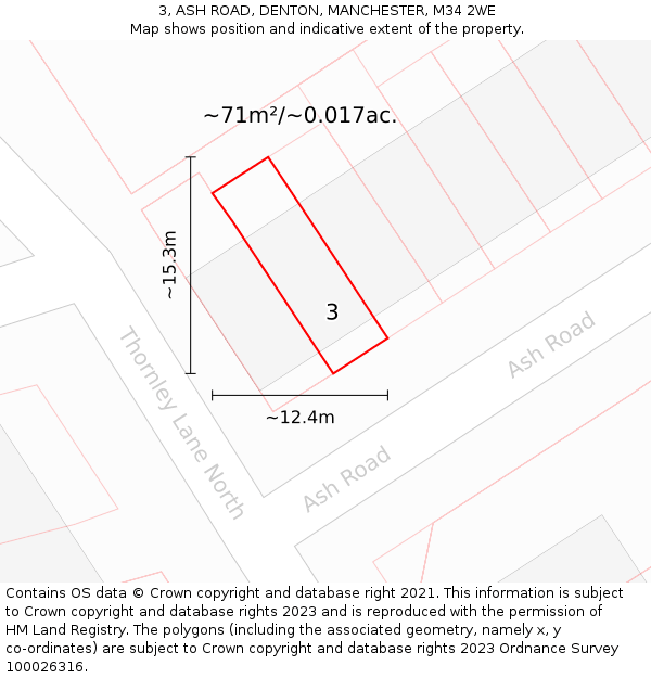 3, ASH ROAD, DENTON, MANCHESTER, M34 2WE: Plot and title map