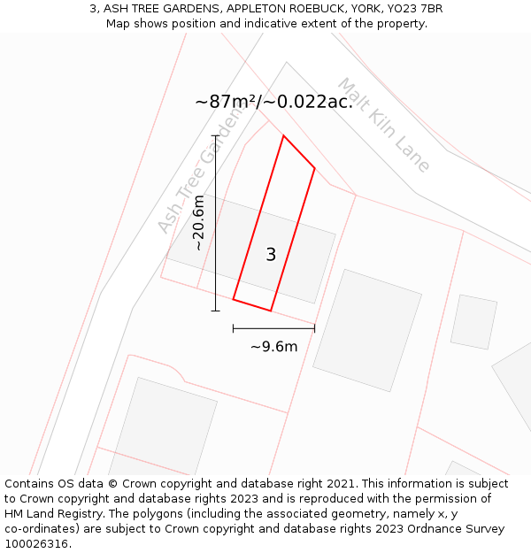 3, ASH TREE GARDENS, APPLETON ROEBUCK, YORK, YO23 7BR: Plot and title map