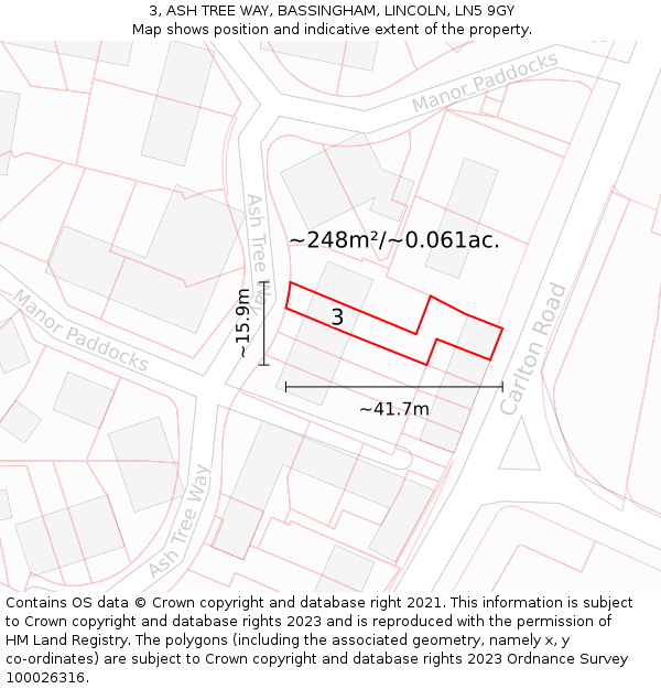 3, ASH TREE WAY, BASSINGHAM, LINCOLN, LN5 9GY: Plot and title map