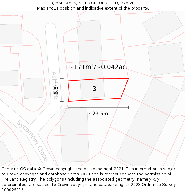 3, ASH WALK, SUTTON COLDFIELD, B76 2PJ: Plot and title map