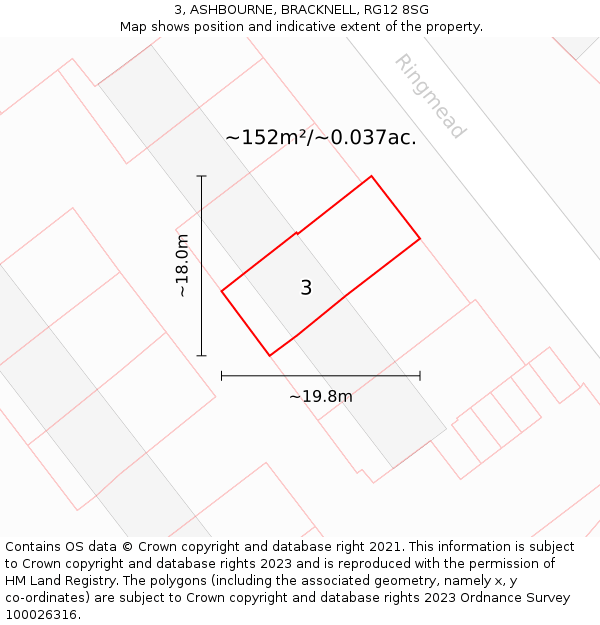 3, ASHBOURNE, BRACKNELL, RG12 8SG: Plot and title map