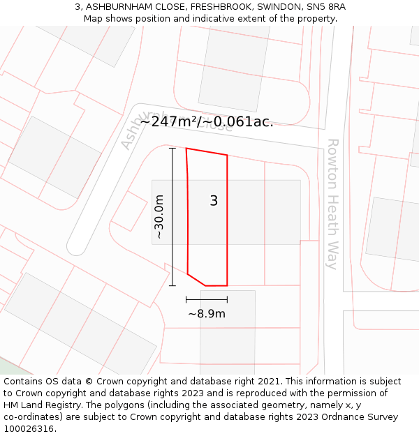 3, ASHBURNHAM CLOSE, FRESHBROOK, SWINDON, SN5 8RA: Plot and title map