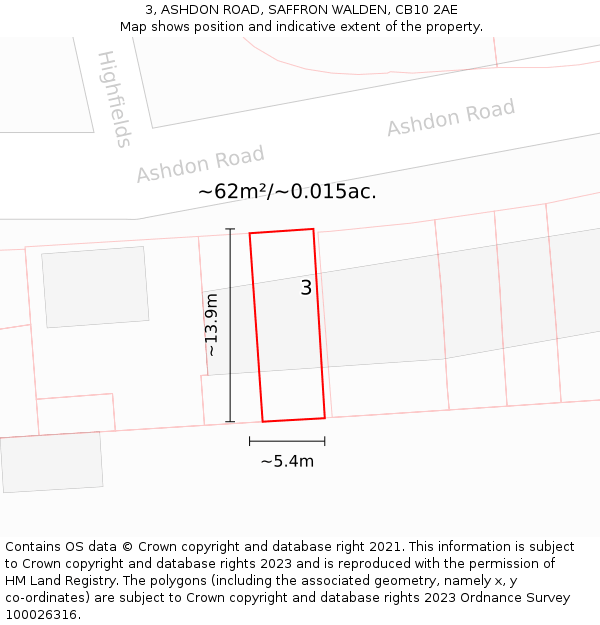 3, ASHDON ROAD, SAFFRON WALDEN, CB10 2AE: Plot and title map