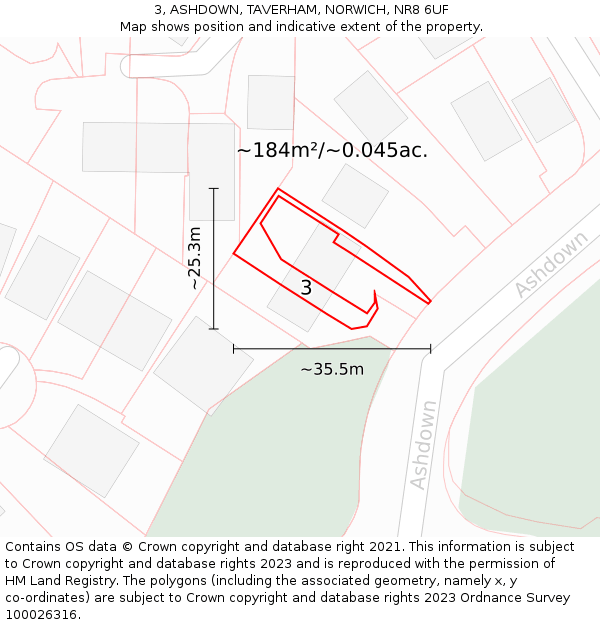 3, ASHDOWN, TAVERHAM, NORWICH, NR8 6UF: Plot and title map
