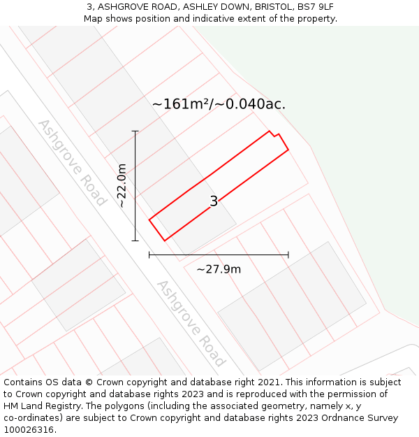 3, ASHGROVE ROAD, ASHLEY DOWN, BRISTOL, BS7 9LF: Plot and title map