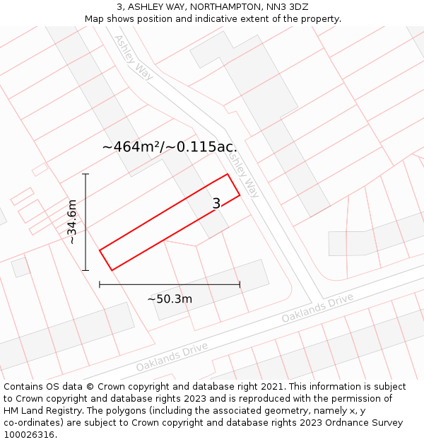 3, ASHLEY WAY, NORTHAMPTON, NN3 3DZ: Plot and title map