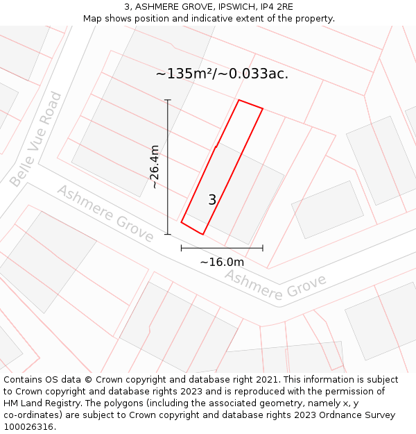 3, ASHMERE GROVE, IPSWICH, IP4 2RE: Plot and title map