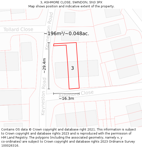 3, ASHMORE CLOSE, SWINDON, SN3 3PX: Plot and title map