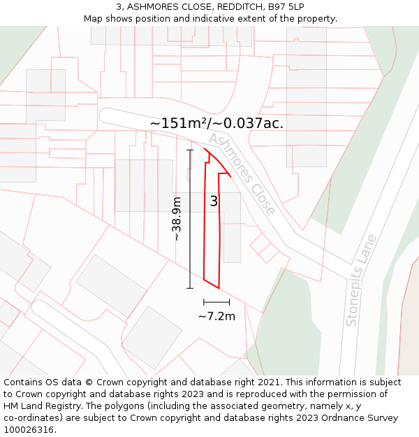 3, ASHMORES CLOSE, REDDITCH, B97 5LP: Plot and title map