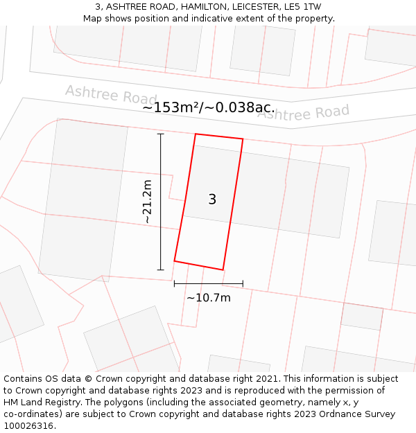 3, ASHTREE ROAD, HAMILTON, LEICESTER, LE5 1TW: Plot and title map