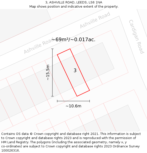3, ASHVILLE ROAD, LEEDS, LS6 1NA: Plot and title map