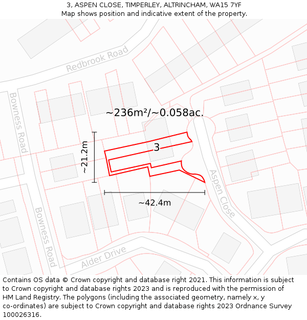 3, ASPEN CLOSE, TIMPERLEY, ALTRINCHAM, WA15 7YF: Plot and title map