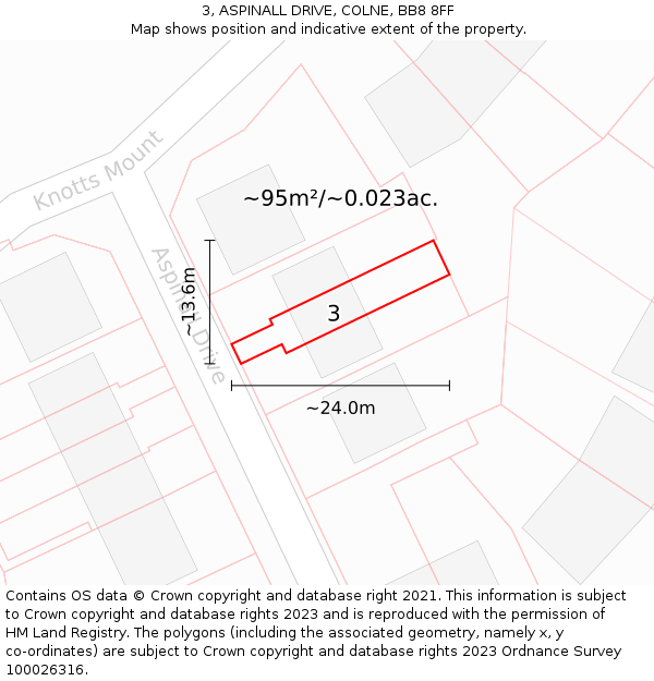 3, ASPINALL DRIVE, COLNE, BB8 8FF: Plot and title map