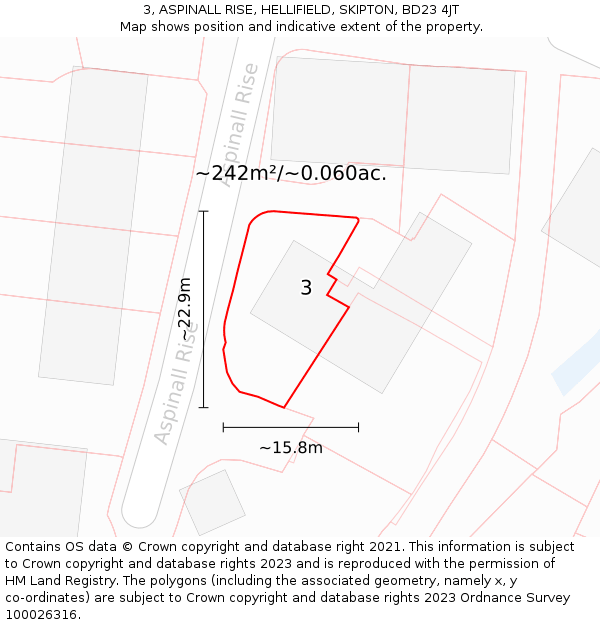3, ASPINALL RISE, HELLIFIELD, SKIPTON, BD23 4JT: Plot and title map