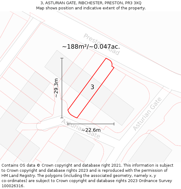 3, ASTURIAN GATE, RIBCHESTER, PRESTON, PR3 3XQ: Plot and title map