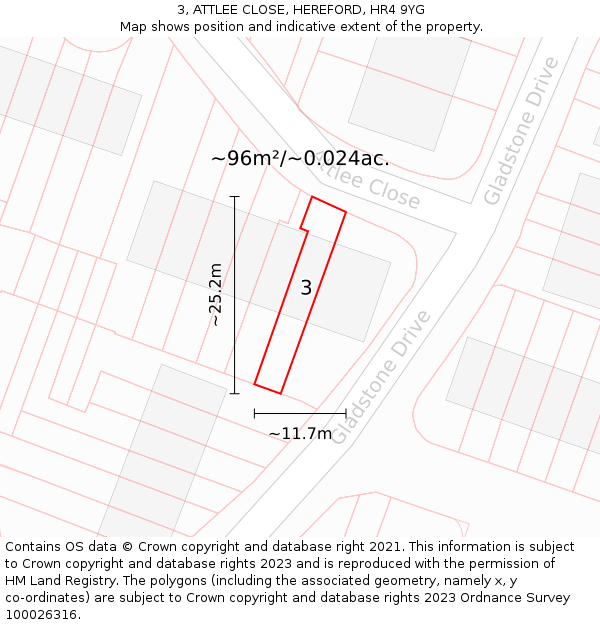 3, ATTLEE CLOSE, HEREFORD, HR4 9YG: Plot and title map