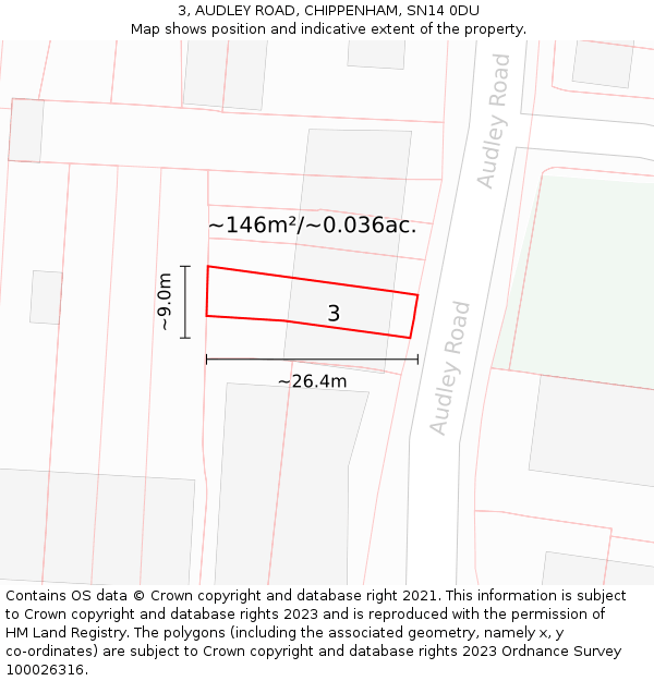 3, AUDLEY ROAD, CHIPPENHAM, SN14 0DU: Plot and title map