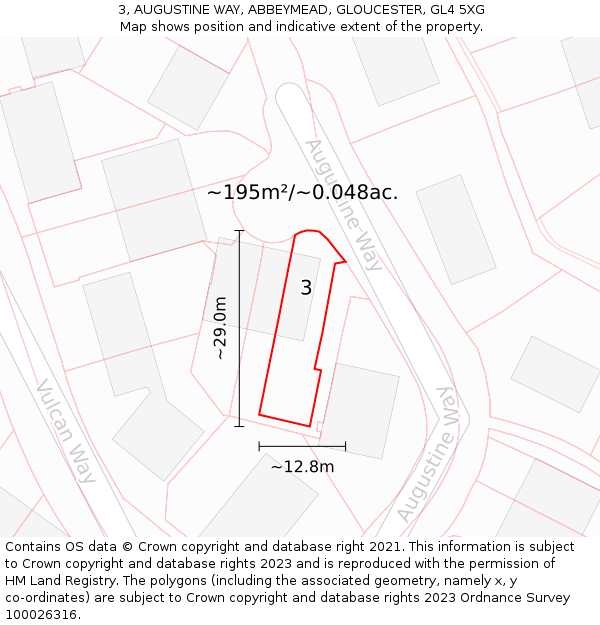 3, AUGUSTINE WAY, ABBEYMEAD, GLOUCESTER, GL4 5XG: Plot and title map