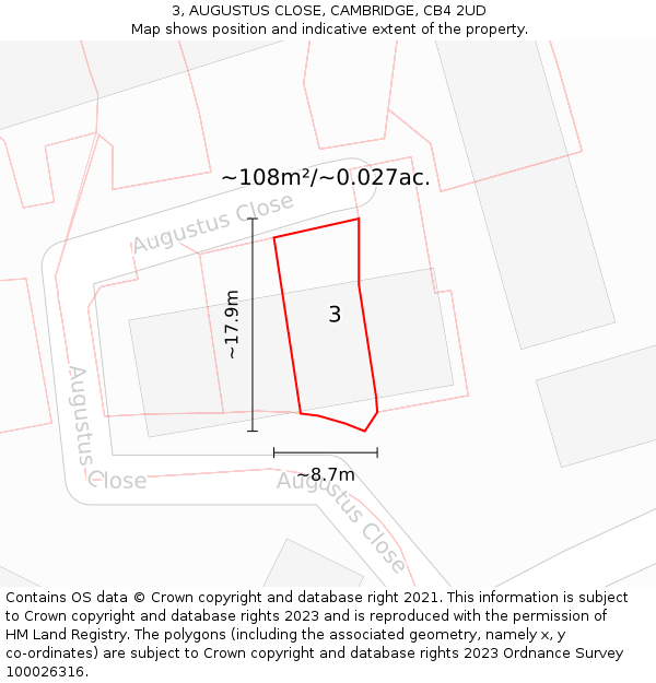 3, AUGUSTUS CLOSE, CAMBRIDGE, CB4 2UD: Plot and title map