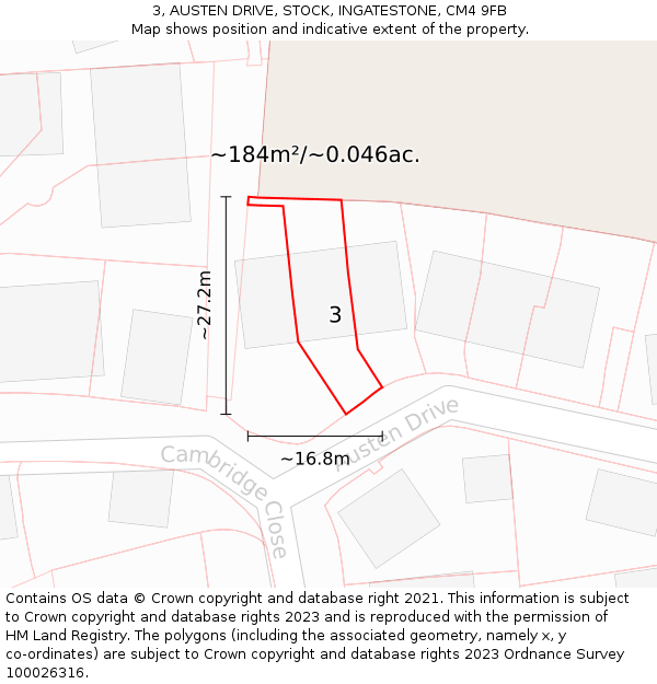 3, AUSTEN DRIVE, STOCK, INGATESTONE, CM4 9FB: Plot and title map