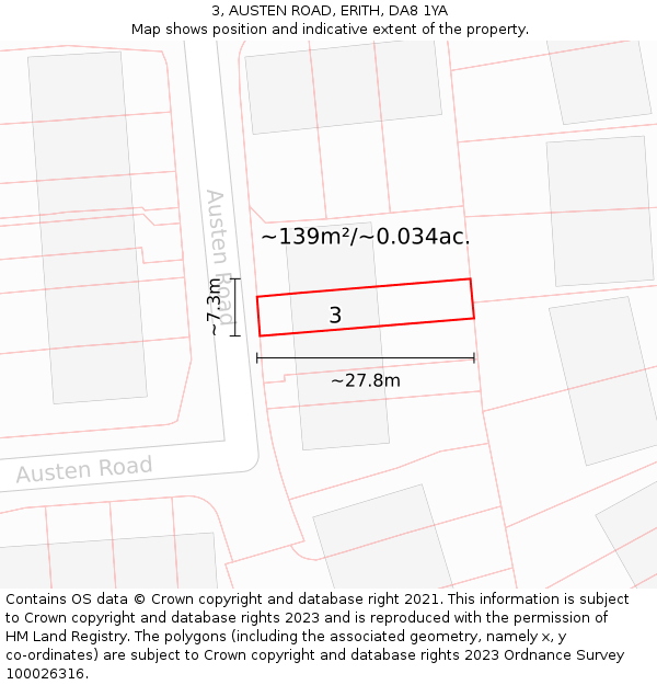 3, AUSTEN ROAD, ERITH, DA8 1YA: Plot and title map