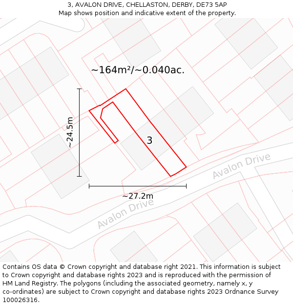 3, AVALON DRIVE, CHELLASTON, DERBY, DE73 5AP: Plot and title map