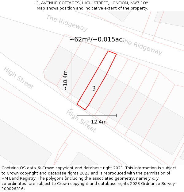 3, AVENUE COTTAGES, HIGH STREET, LONDON, NW7 1QY: Plot and title map