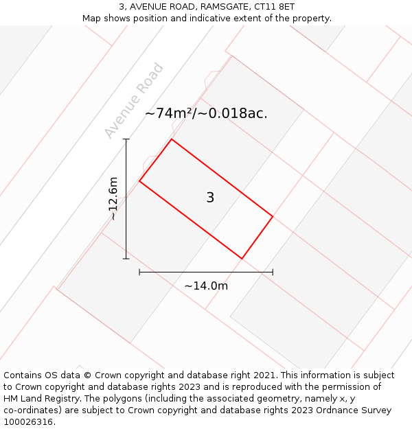 3, AVENUE ROAD, RAMSGATE, CT11 8ET: Plot and title map