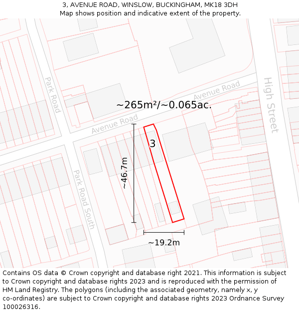 3, AVENUE ROAD, WINSLOW, BUCKINGHAM, MK18 3DH: Plot and title map
