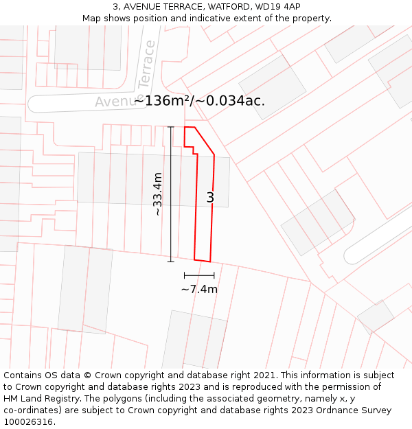 3, AVENUE TERRACE, WATFORD, WD19 4AP: Plot and title map