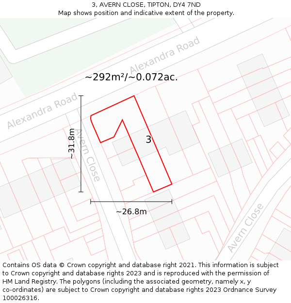 3, AVERN CLOSE, TIPTON, DY4 7ND: Plot and title map