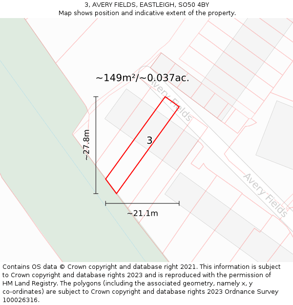 3, AVERY FIELDS, EASTLEIGH, SO50 4BY: Plot and title map