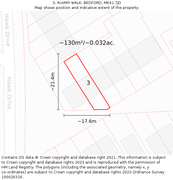 3, AVIARY WALK, BEDFORD, MK41 7JD: Plot and title map